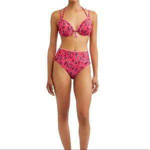 T&T Storybook Romance Coral Pink Floral Print 2 Piece Bikini Swimsuit